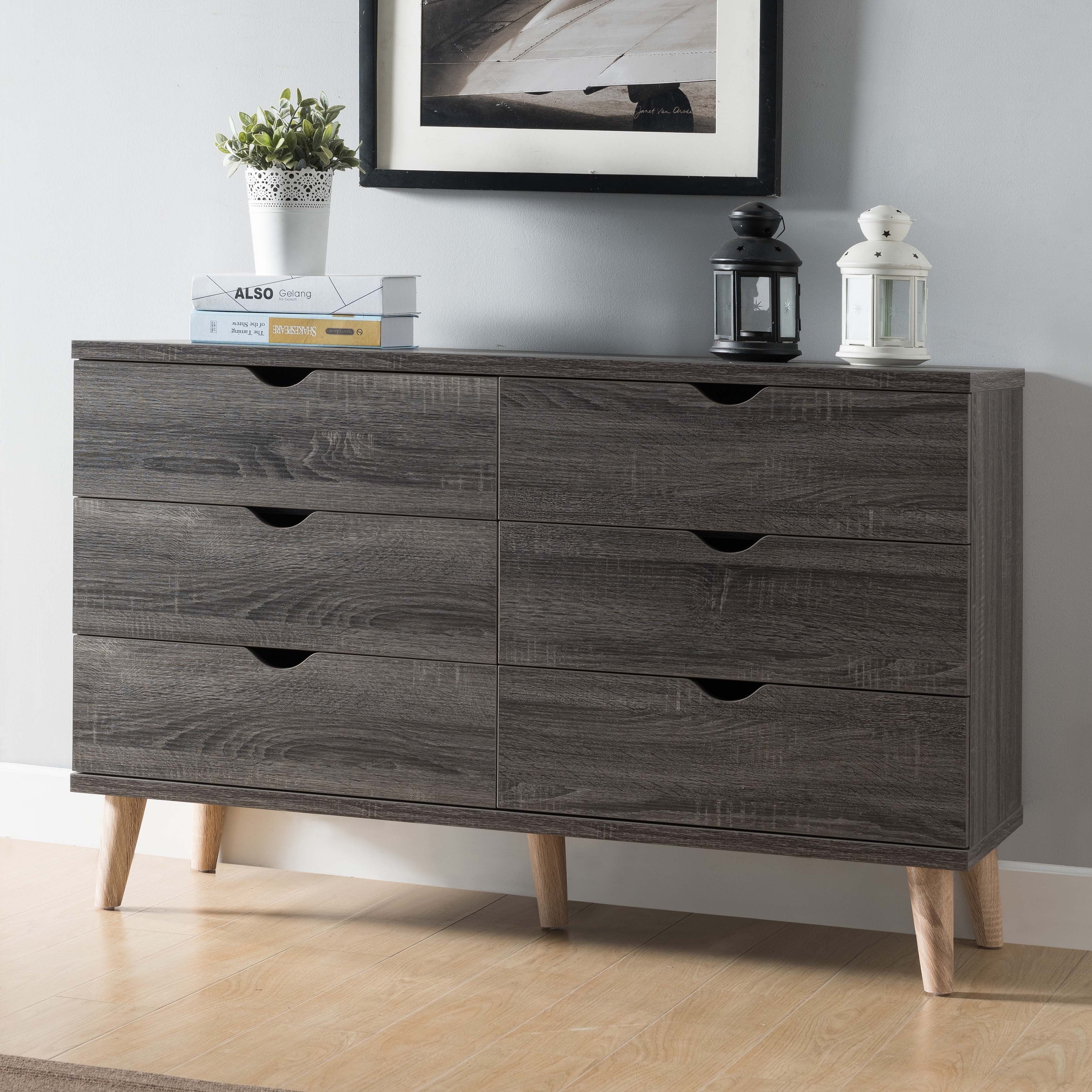 DH BASIC Mid Century Modern Distressed Grey 47 inch Wide 6 Drawer Dres