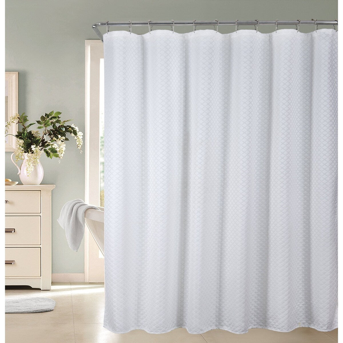 Pebble Matelasse White Shower Curtain Ellen Tracy Diamond Matelasse Shower Curtain in White – Overstock