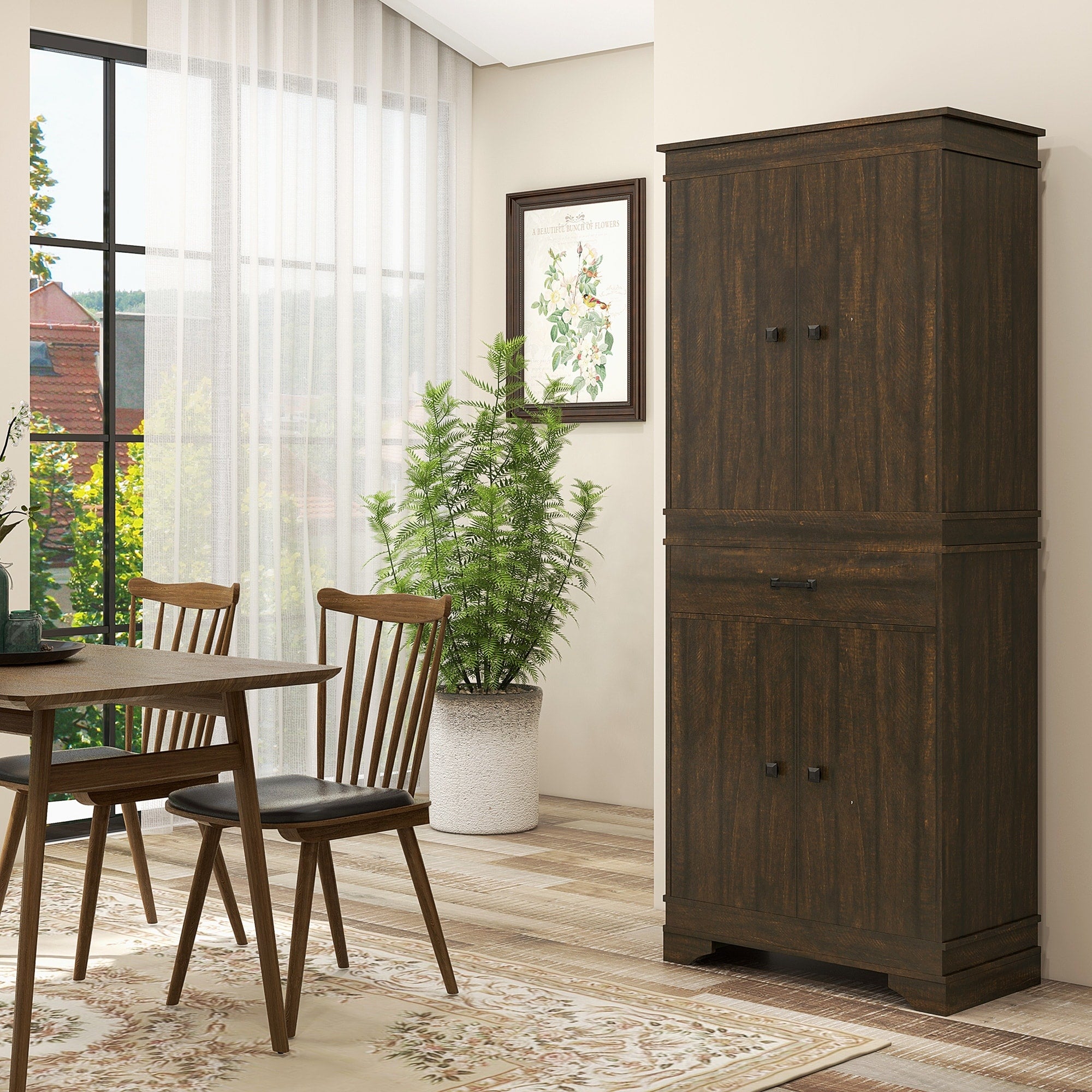 HOMCOM 72 Farmhouse Kitchen Pantry 4 Door Rustic Storage Cabinet wit Overstock
