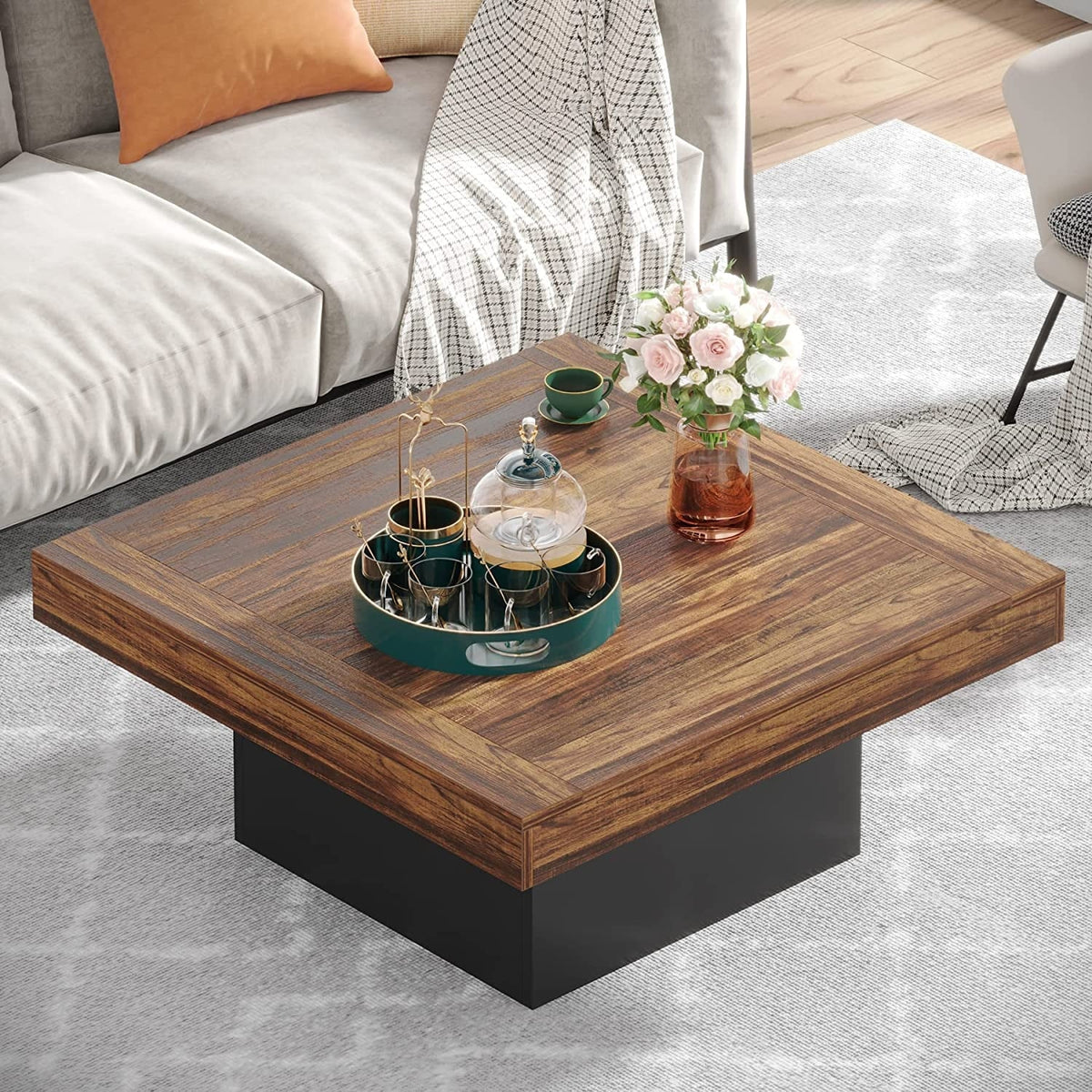 35.43'' Square LED Coffee Center Table for Living Room