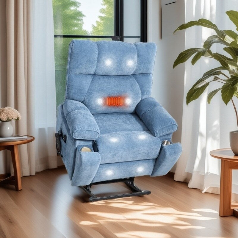 Oversized Power Lift Recliner with Dual Motors, Heat & Massage Functio ...