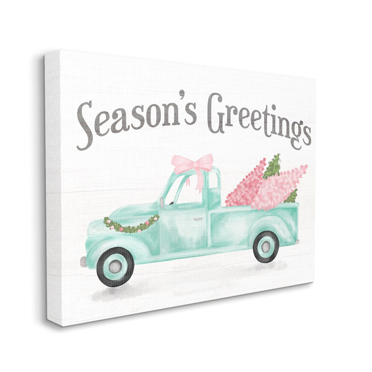 Stupell Pink Turquoise Christmas Season's Greetings Truck Canvas Wall