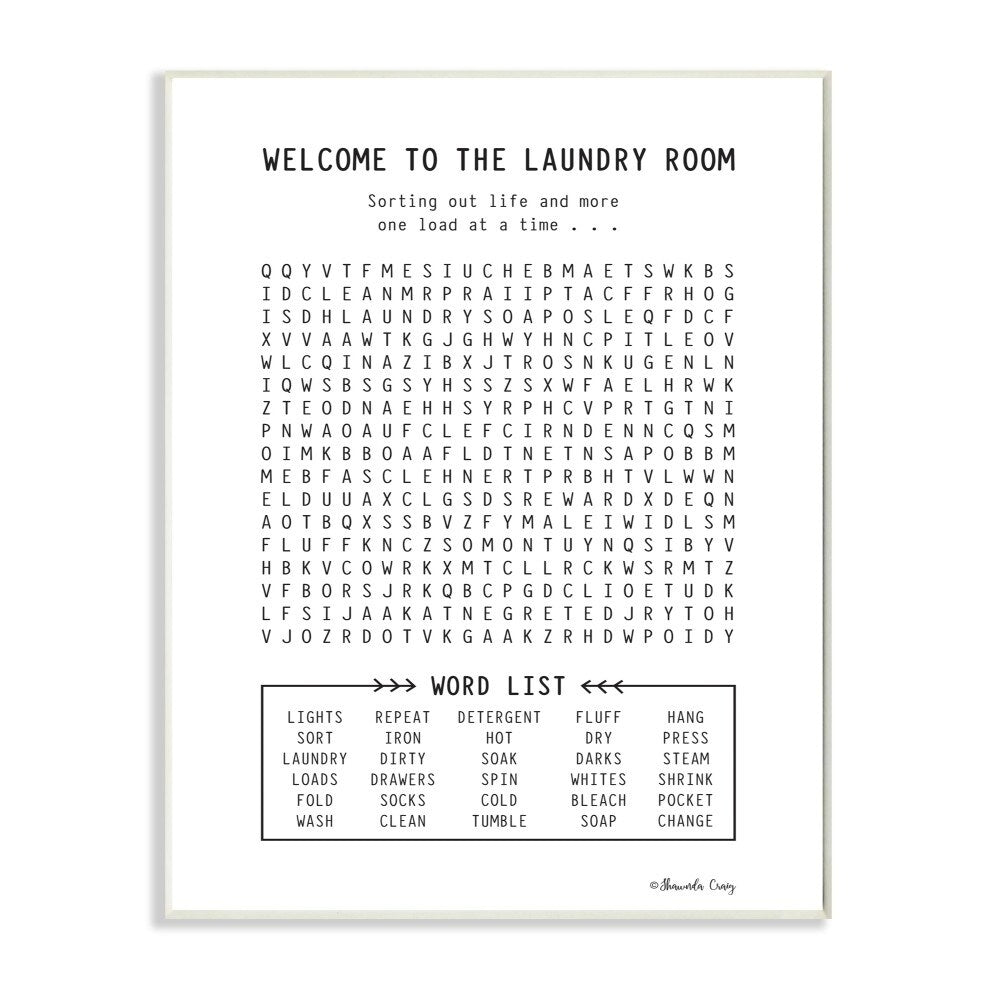 The Stupell Home Decor Black and White Laundry Room Crossword Puzzle S