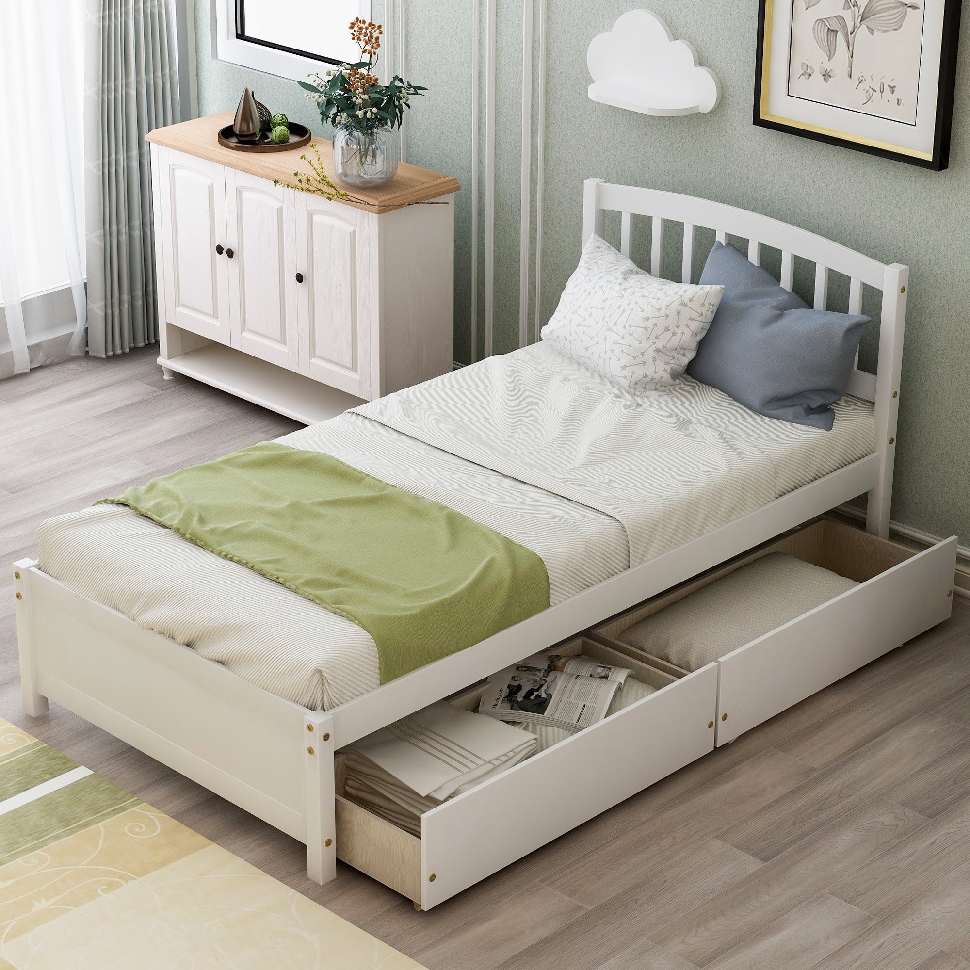 Twin Size Solid Wood Storage Platform Bed with Headboard 2 Drawers Overstock