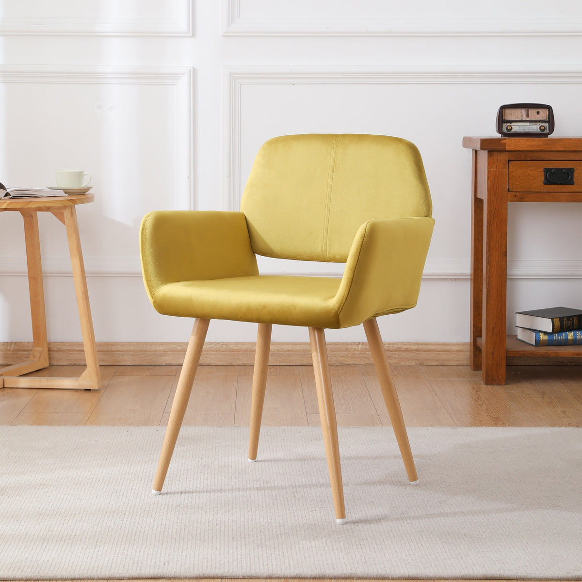 Upholstered Dining Chair with Metal Leg Velet Accent Chair (Yellow vel
