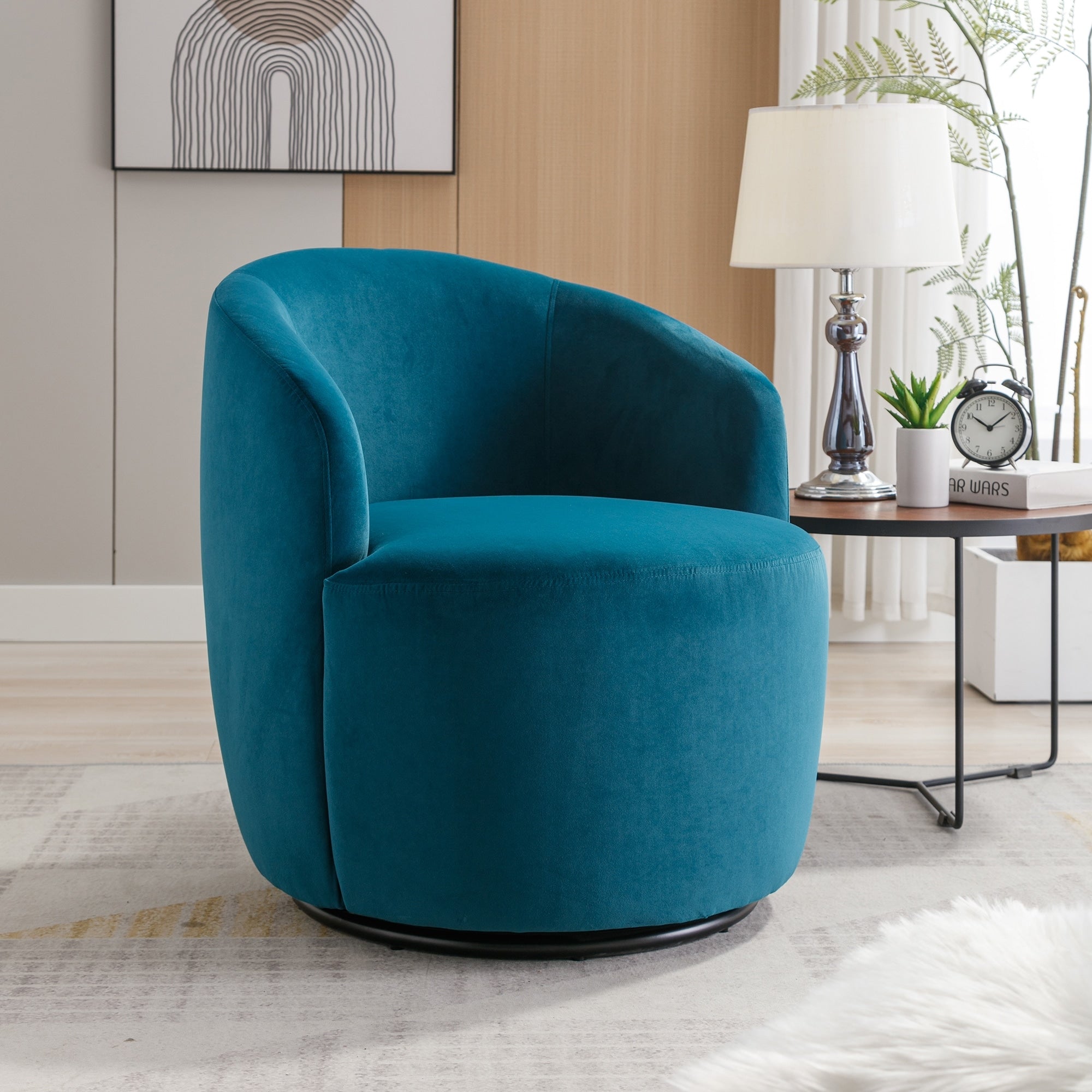 Teal Velvet Swivel Barrel Accent Chair 25.60 x 25.60 x 27.56 Overstock