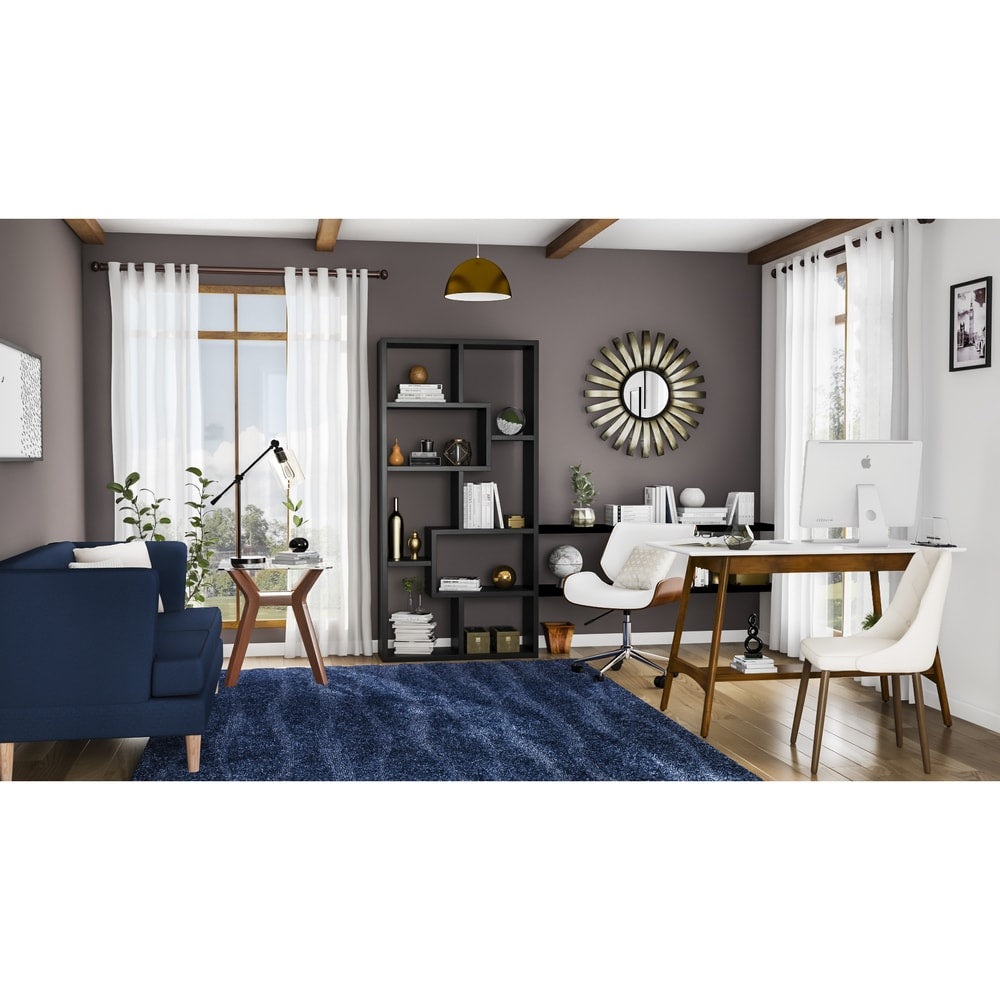 Carson Carrington Holstebro Blue/Gold Wavy Stripe Shag Area Rug