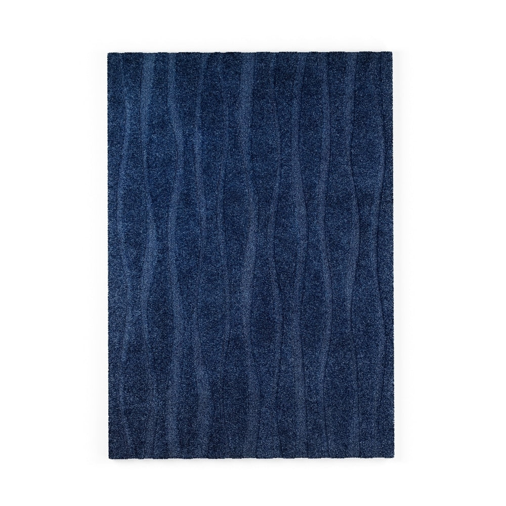 Carson Carrington Holstebro Blue/Gold Wavy Stripe Shag Area Rug