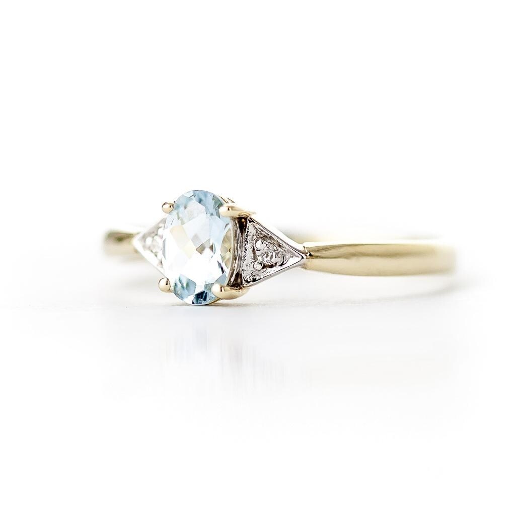 0.46 Carat 14k Solid Gold Aquamarine Gemstone Ring w/ Diamond Accents
