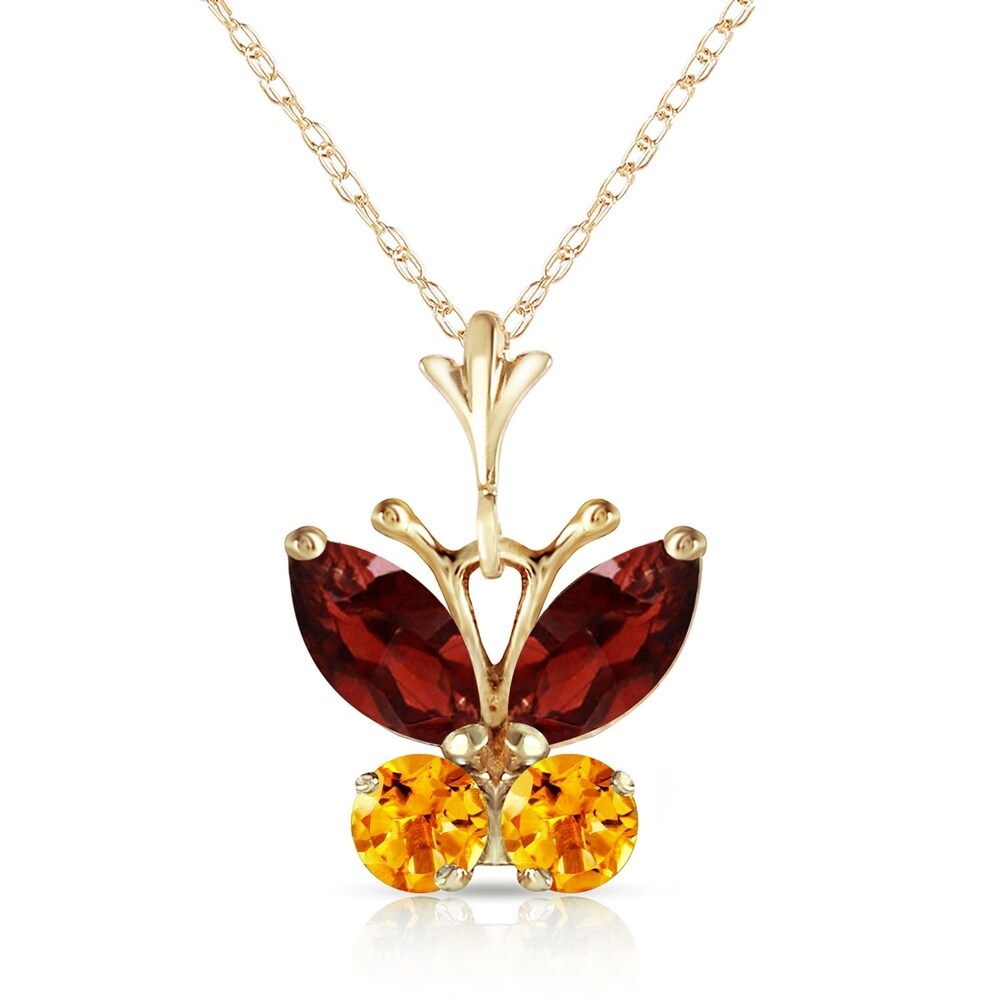 0.6 Carat 14K Gold Butterfly Necklace Garnet Citrine