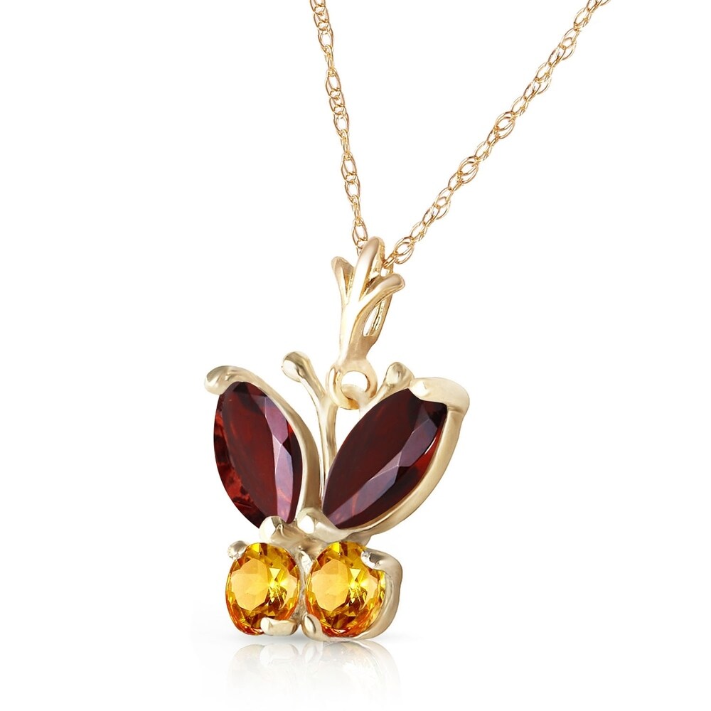 0.6 Carat 14K Gold Butterfly Necklace Garnet Citrine