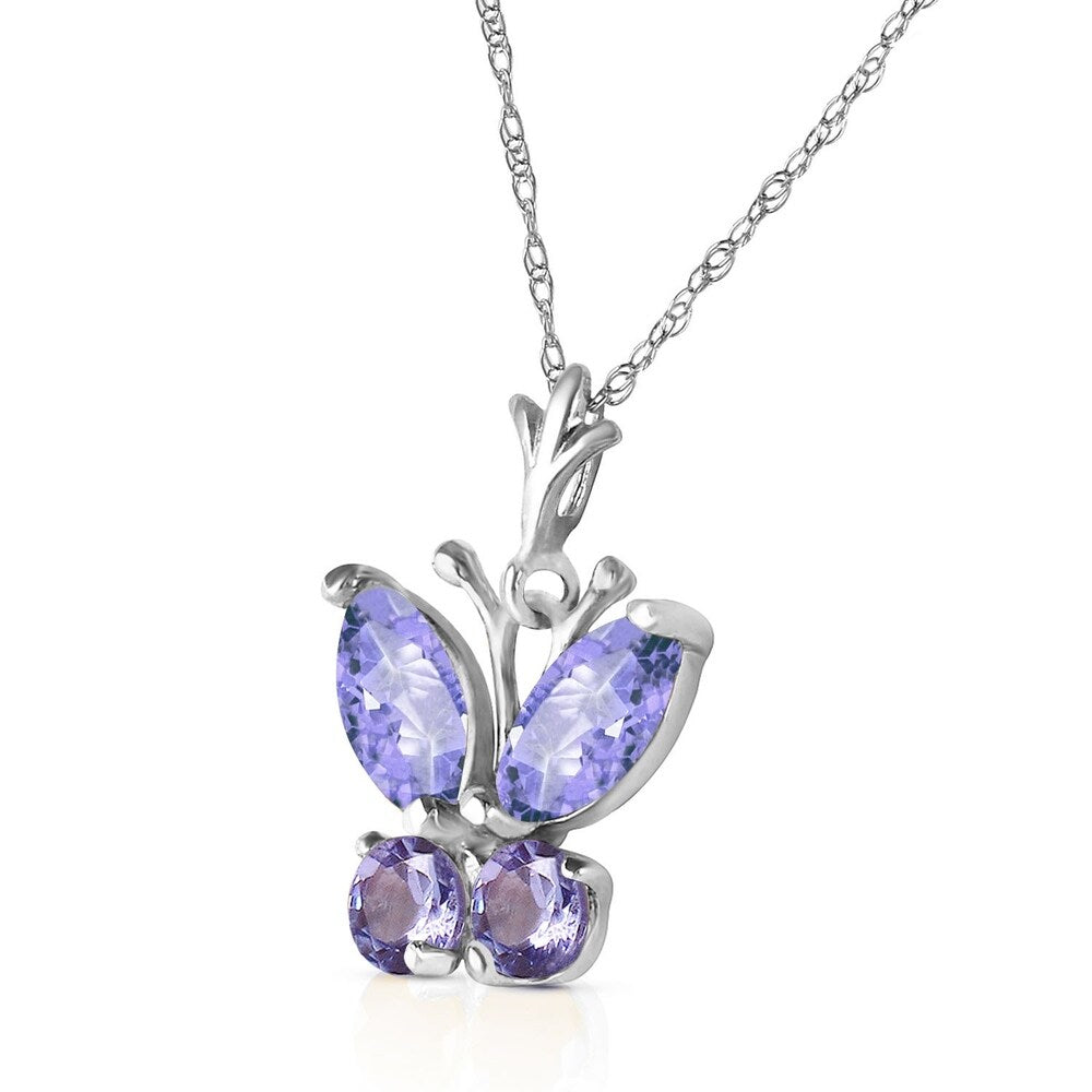 0.6 Carat 14K Solid White Gold Butterfly Necklace Tanzanite