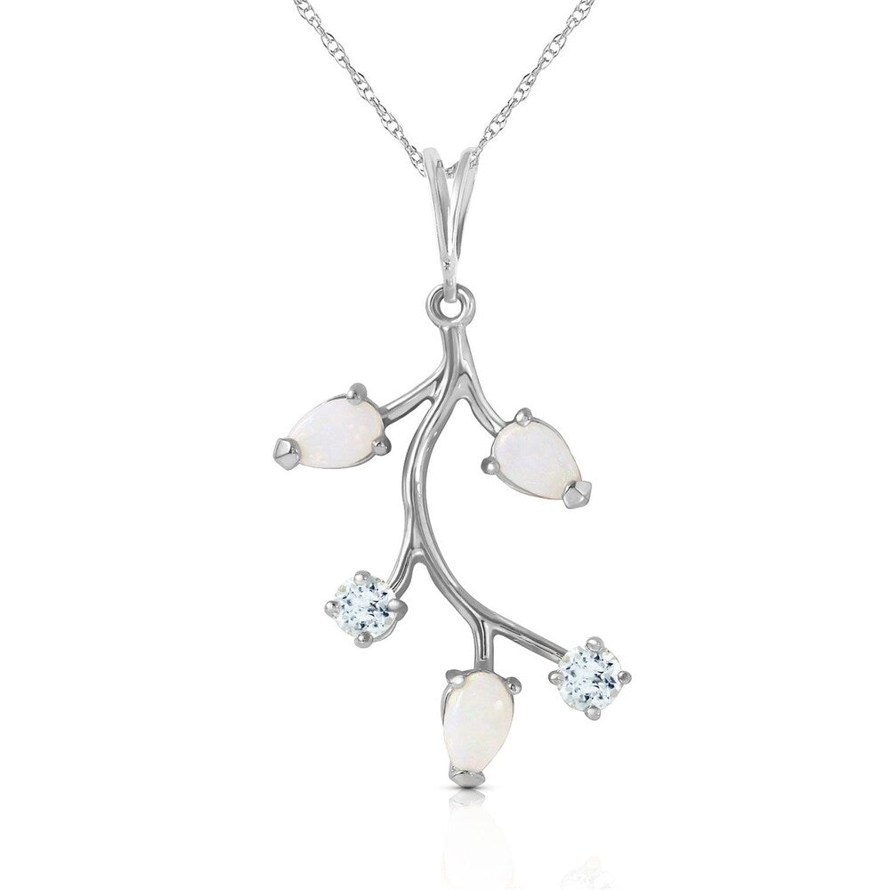 0.6 Carat 14K Solid White Gold Necklace Opal Aquamarine