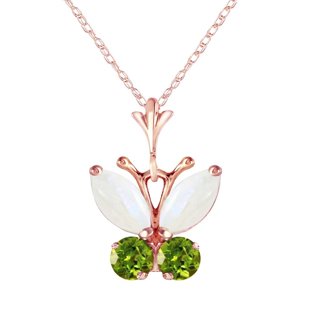 0.7 Carat 14K Rose Gold Butterfly Necklace Opal Peridot