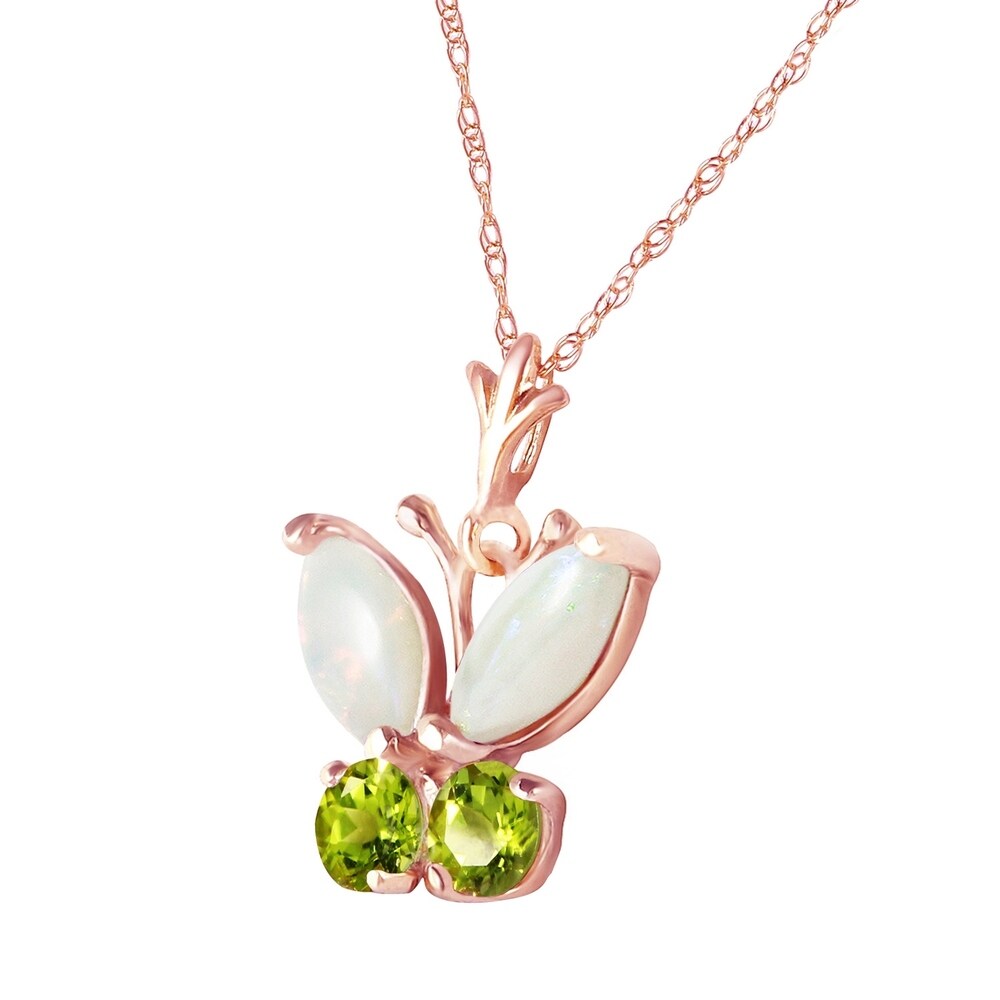0.7 Carat 14K Rose Gold Butterfly Necklace Opal Peridot