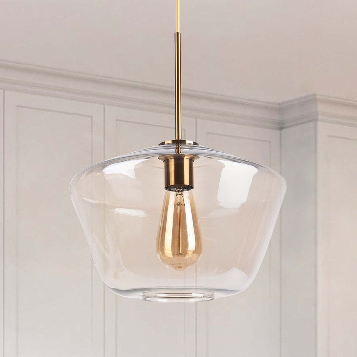 1 - Light 11.81'' Modern Single Bell Amber Glass Shade Pendant