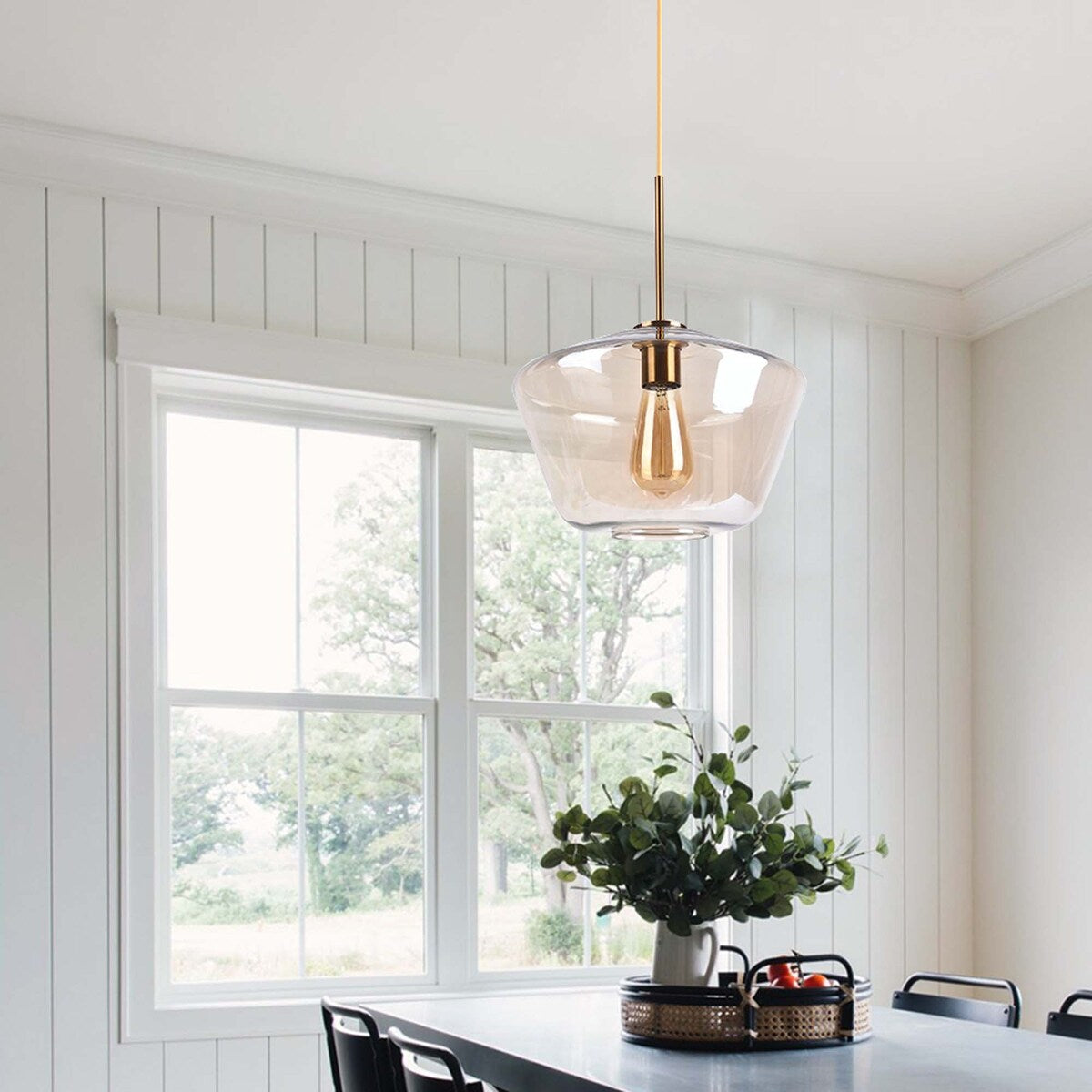 1 - Light 11.81'' Modern Single Bell Amber Glass Shade Pendant