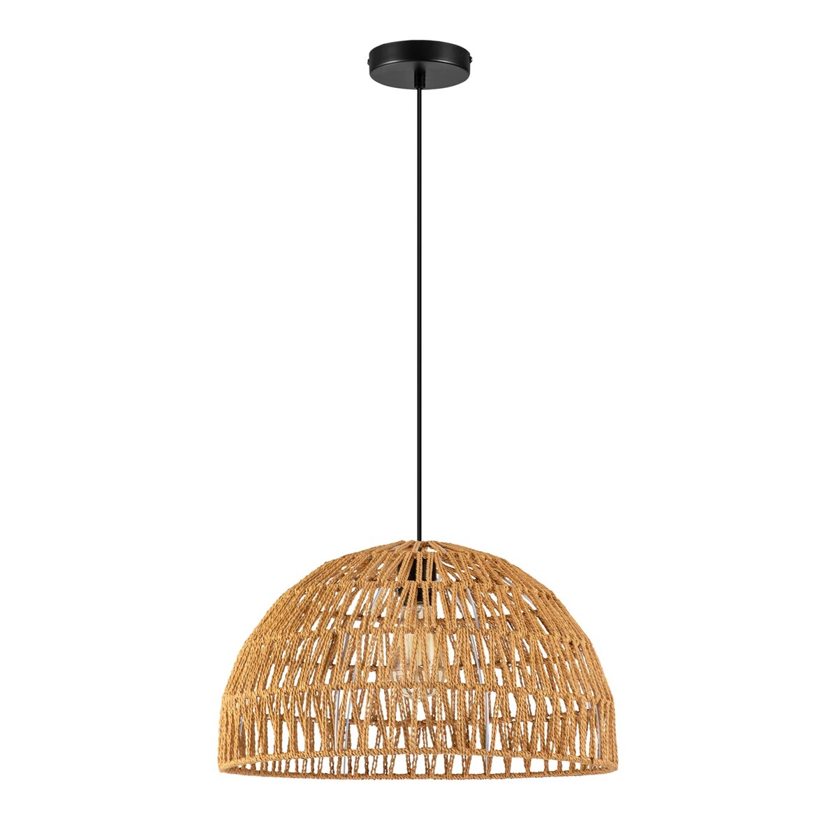 1-Light Modern Farmhouse Bohemian Round Hand-Woven Rattan Flush Mount Light Dome Pendant Light