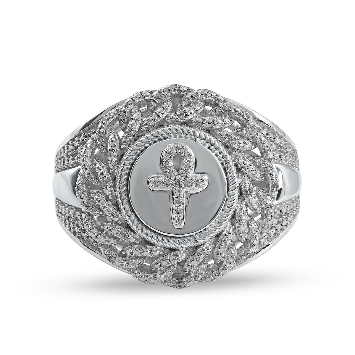 1/10ct TDW Diamond Cuban Link Mens Ring in 10k Gold