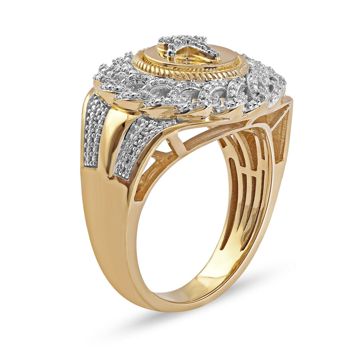 1/10ct TDW Diamond Cuban Link Mens Ring in 10k Gold