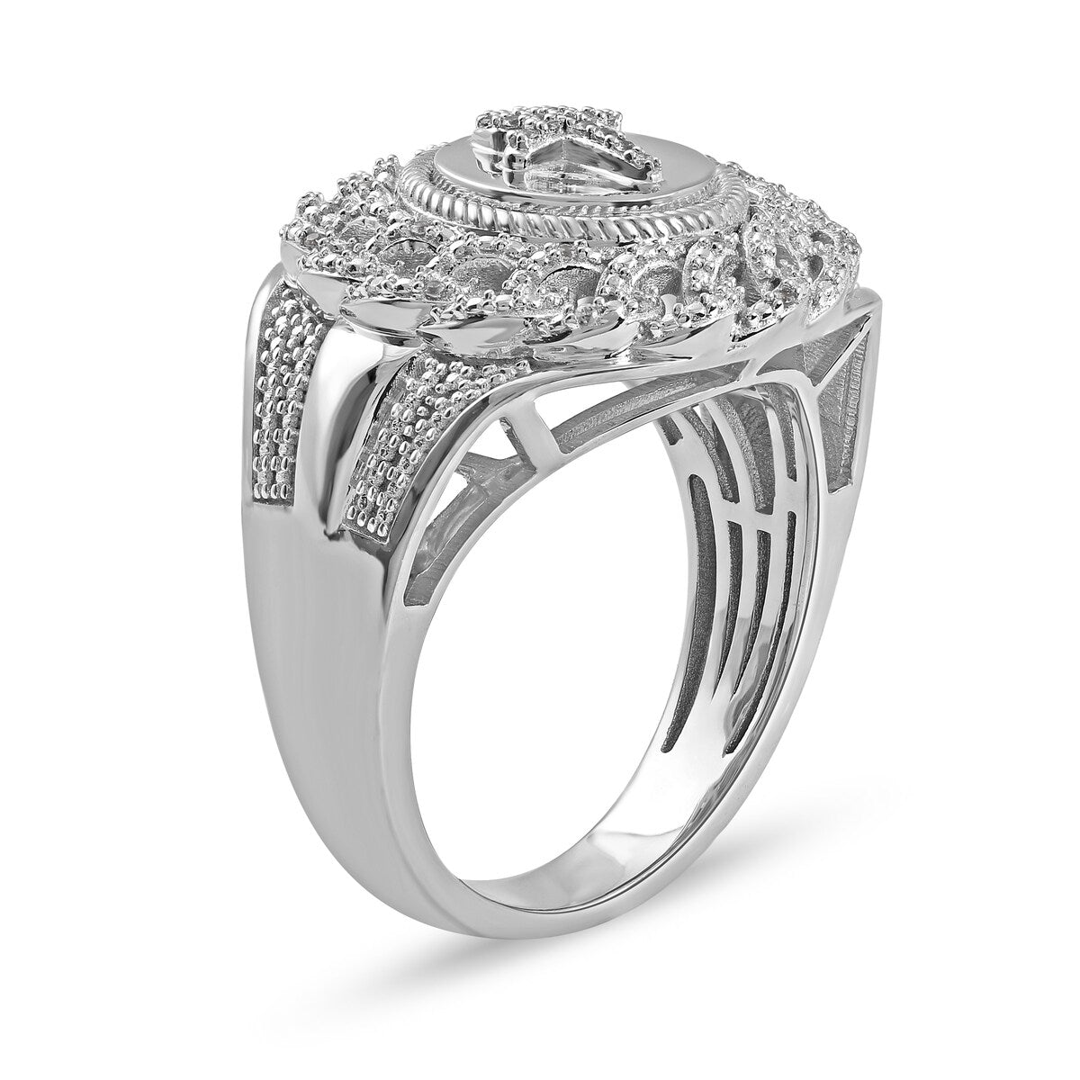 1/10ct TDW Diamond Cuban Link Mens Ring in 10k Gold