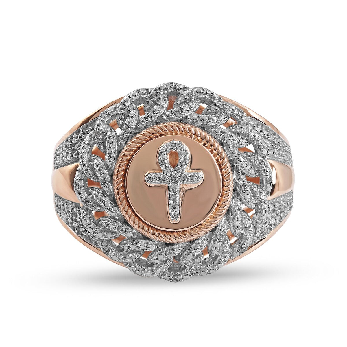 1/10ct TDW Diamond Cuban Link Mens Ring in 10k Gold