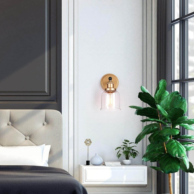 1/2/3/4 Light Modern Farmhouse Bathroom Vanity Lights Brass Wall Sconce Lighting with Bell Glass