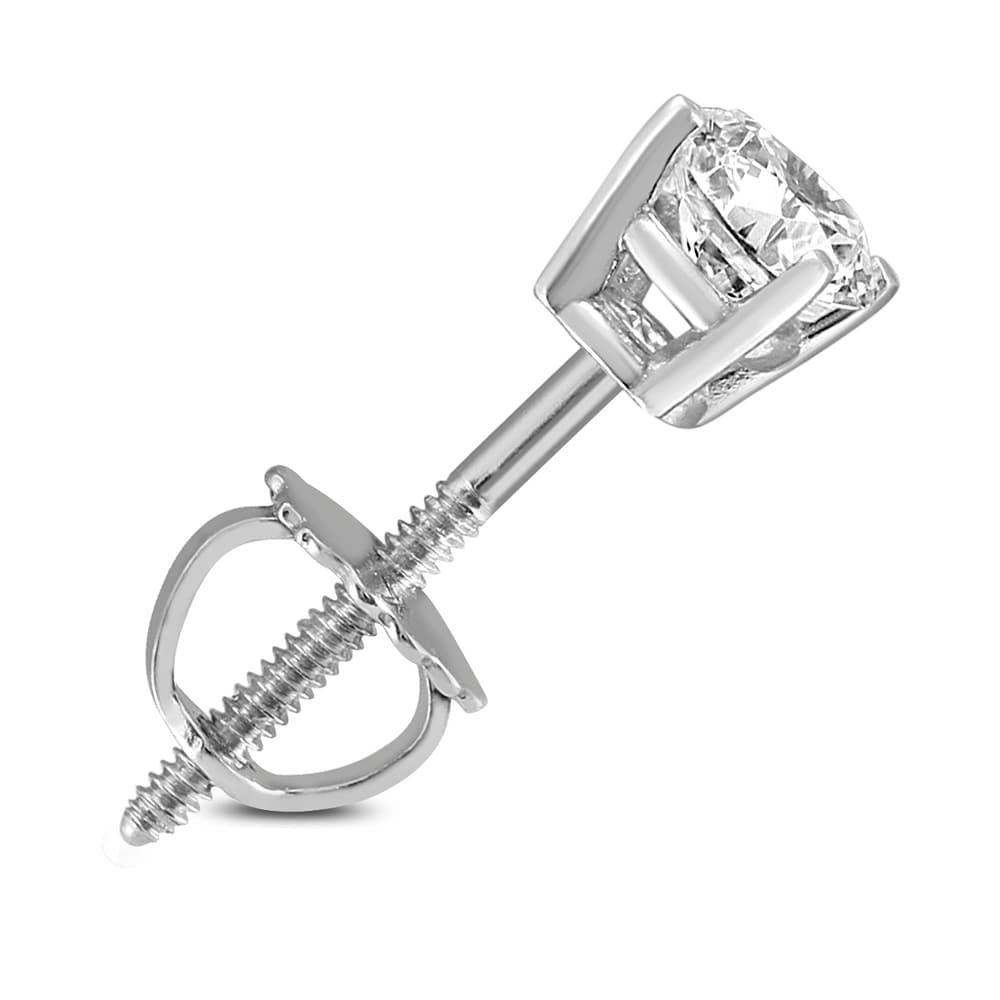 1/2 Carat Round Single Stud Diamond Earring in 14K White Gold