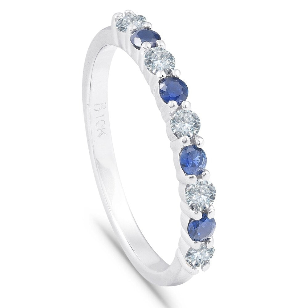 1/2CT Blue Sapphire & Diamond Wedding Ring 10K White Gold