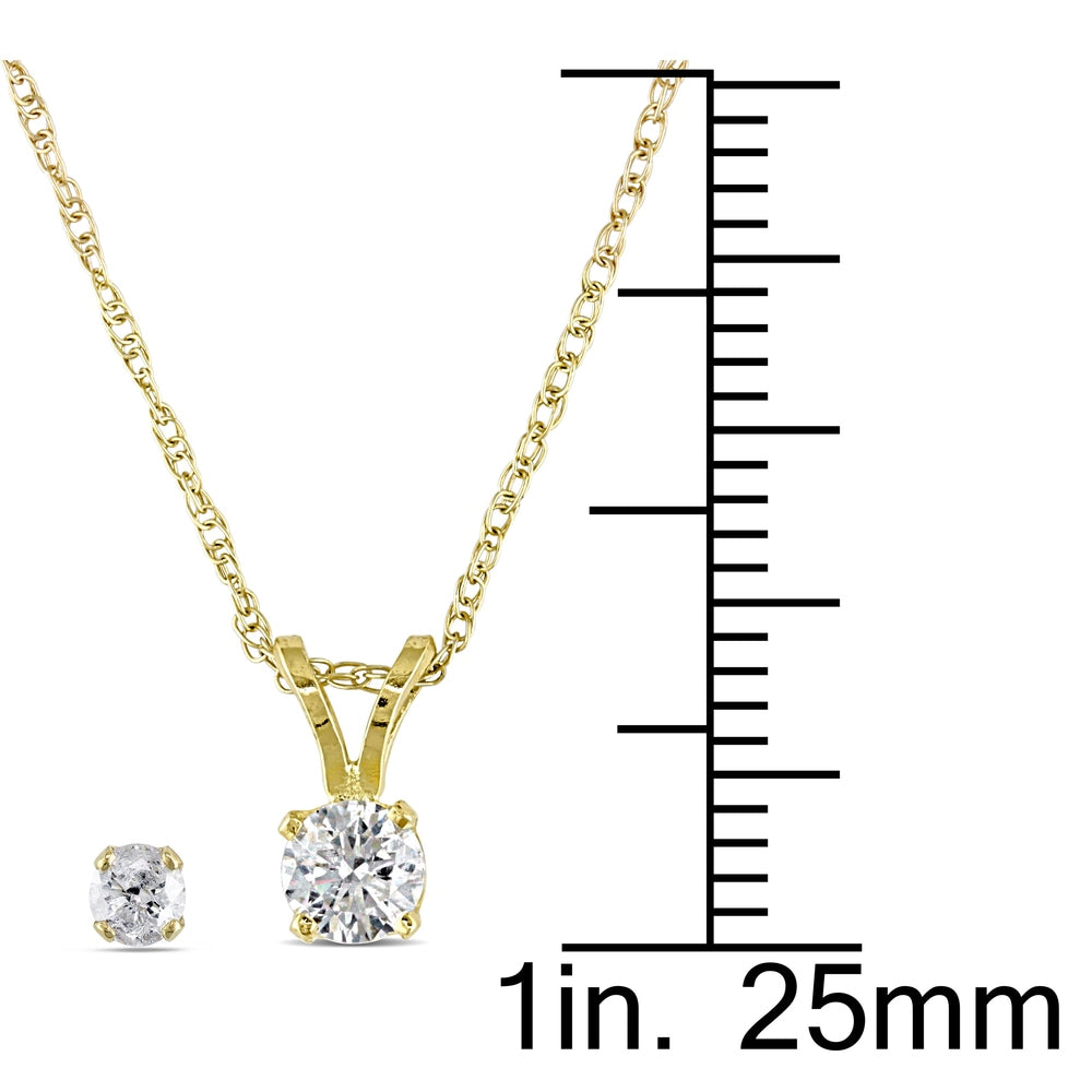 Miadora 14k Yellow Gold 1/2ct TDW Diamond Solitaire Drop Necklace and Stud Earrings 2-piece Set - White