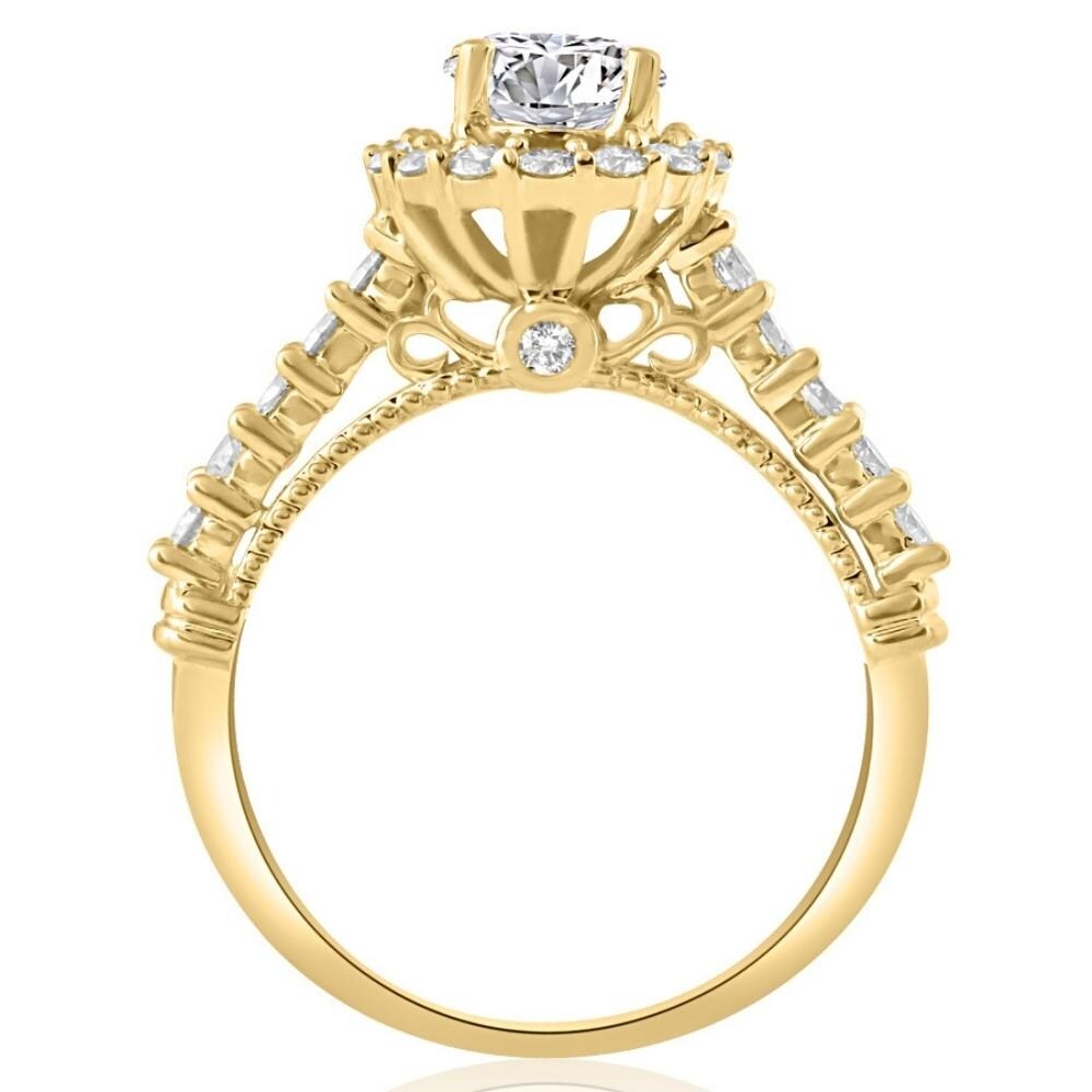 1 3/4Ct Halo Diamond G/SI Engagement Ring in 10k White or Yellow Gold