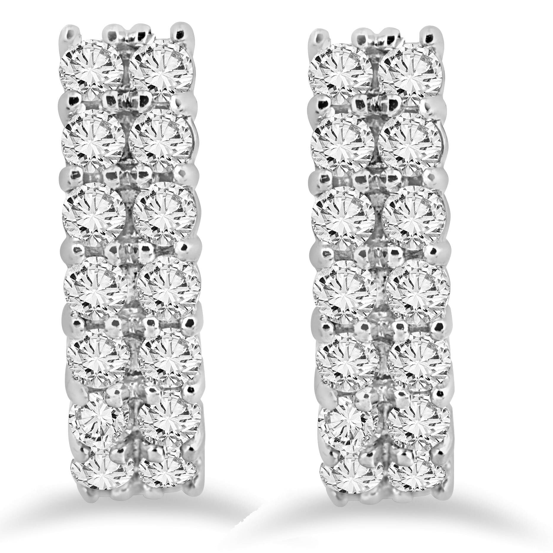 1 3/8 CT Natural Diamond Hoops White Gold 3/4" Tall