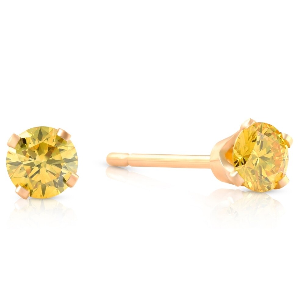 1/4 Ct T.W. Fancy Canary Yellow Lab Diamond Studs Yellow Gold Lab Grown