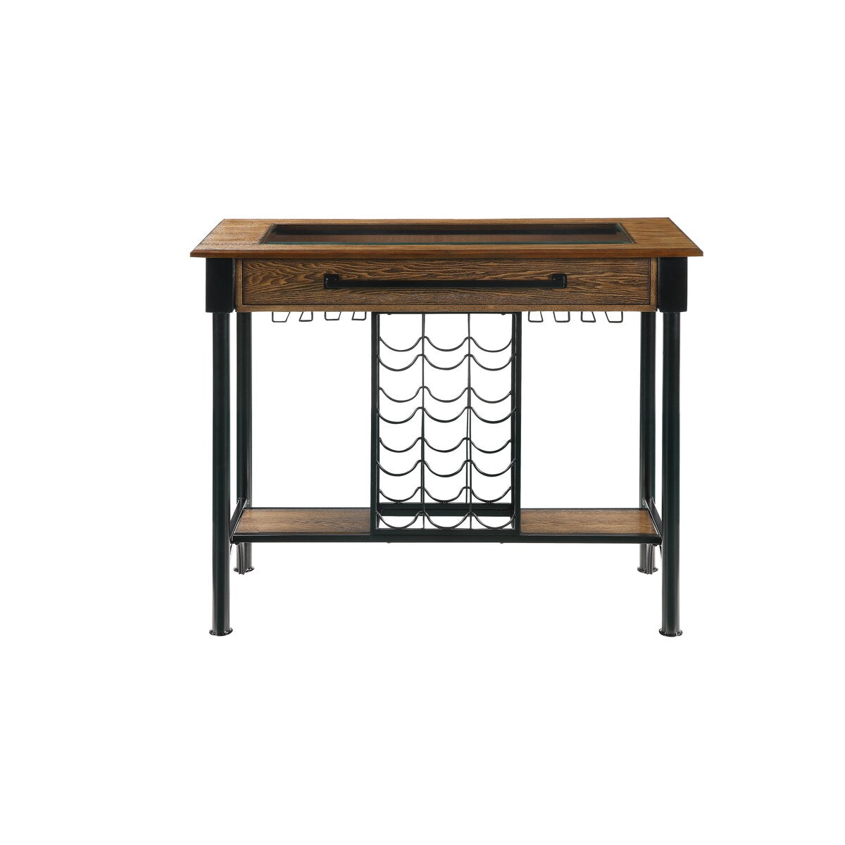 1 Drawer Bar Table with Wine Rack and Stemware Holders, Brown and Black