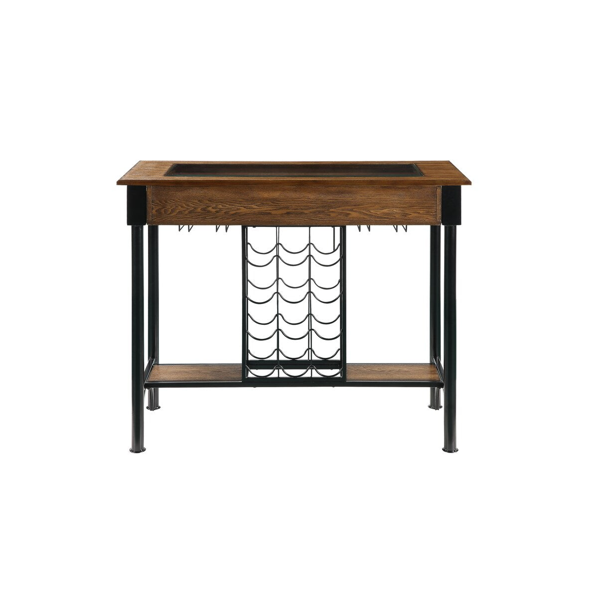 1 Drawer Bar Table with Wine Rack and Stemware Holders, Brown and Black