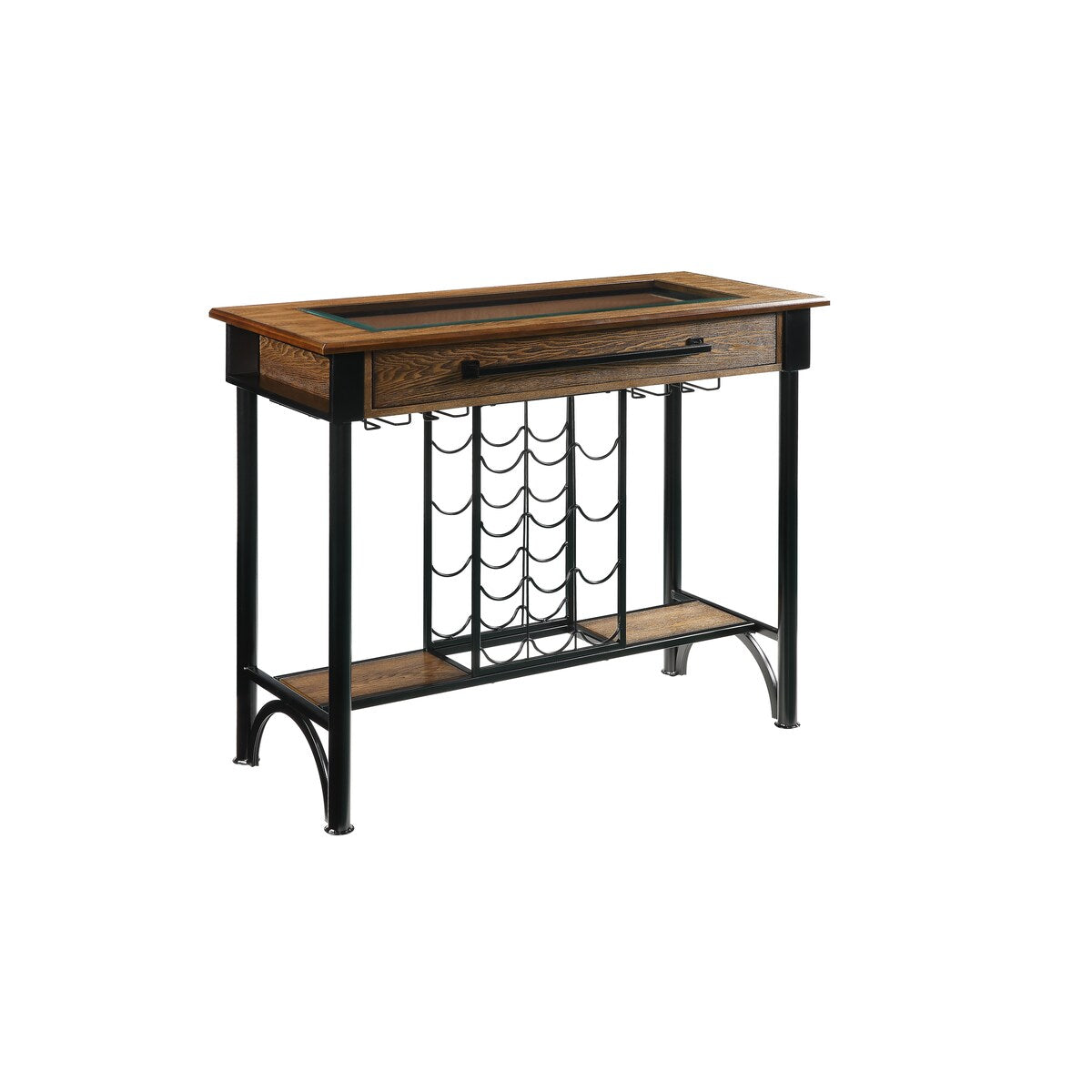 1 Drawer Bar Table with Wine Rack and Stemware Holders, Brown and Black