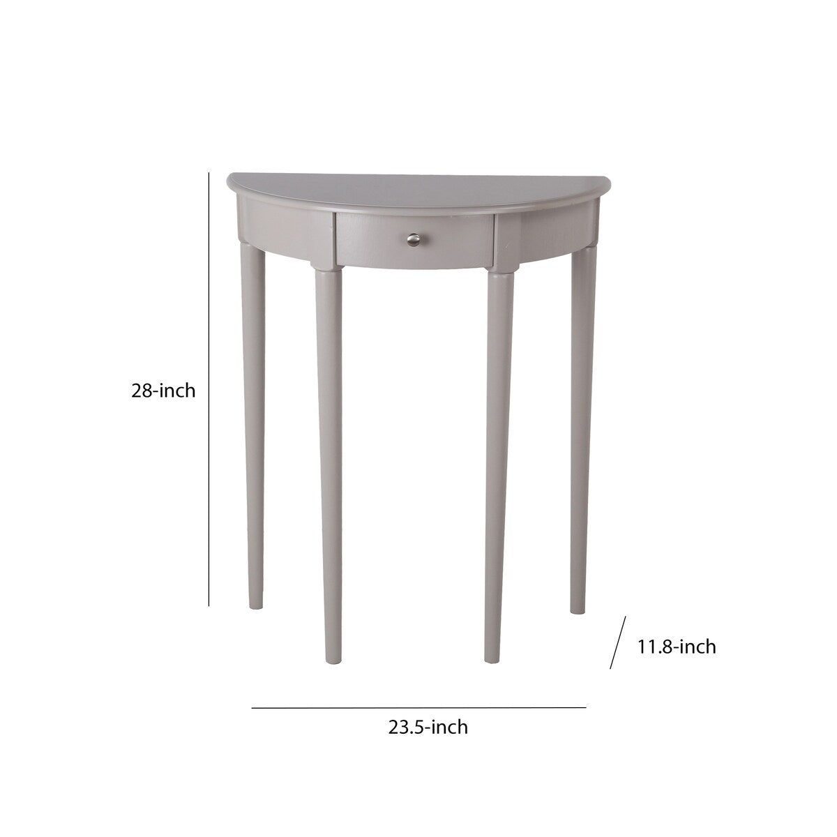 1 Drawer Half Moon Console Table with Round Legs, Small, Gray