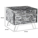 1 Drawer Plank Design End Table with Angled Metal Legs, Brown