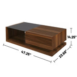 1 Drawer Tempered Glass Coffee Table in Black and Dark Walnut