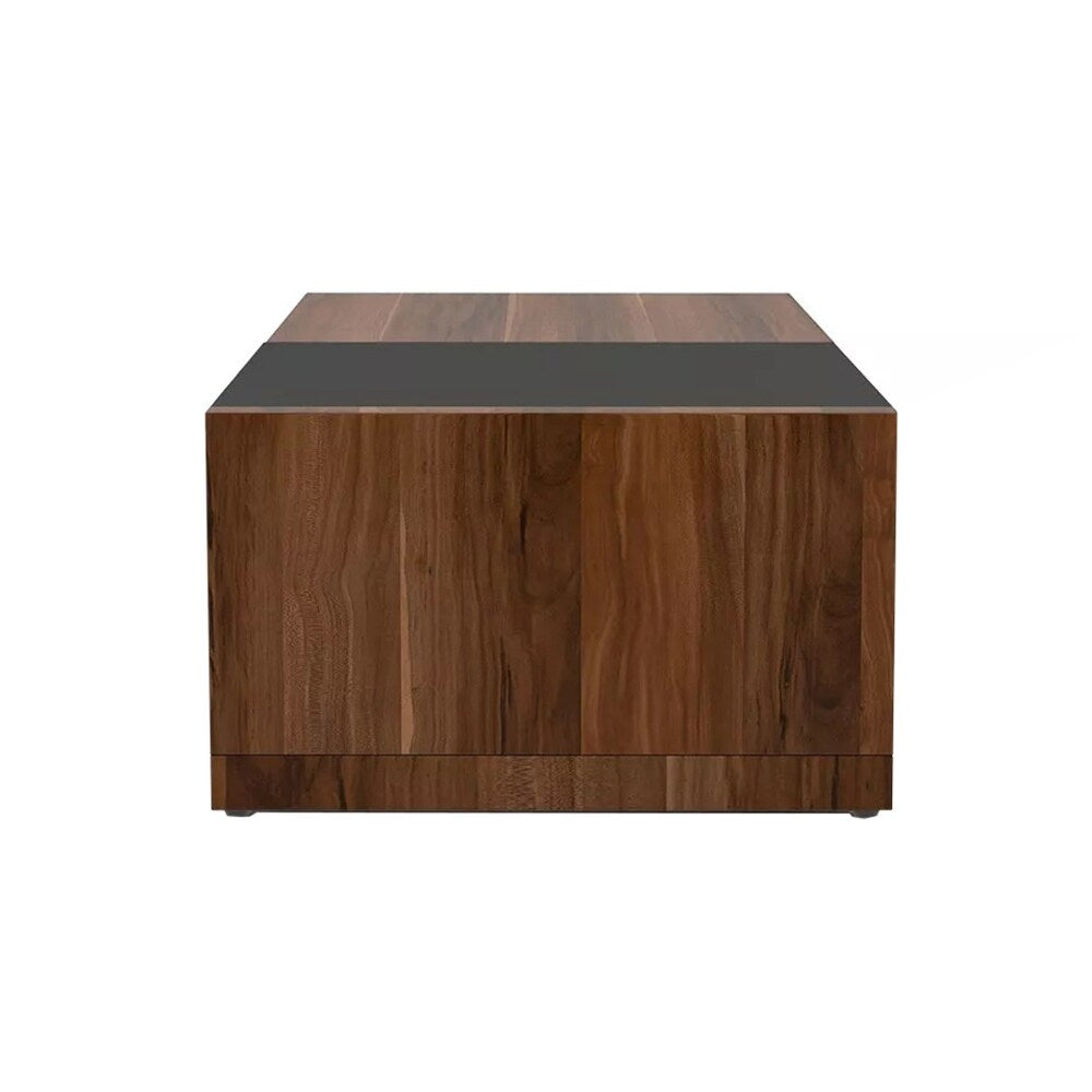1 Drawer Tempered Glass Coffee Table in Black and Dark Walnut