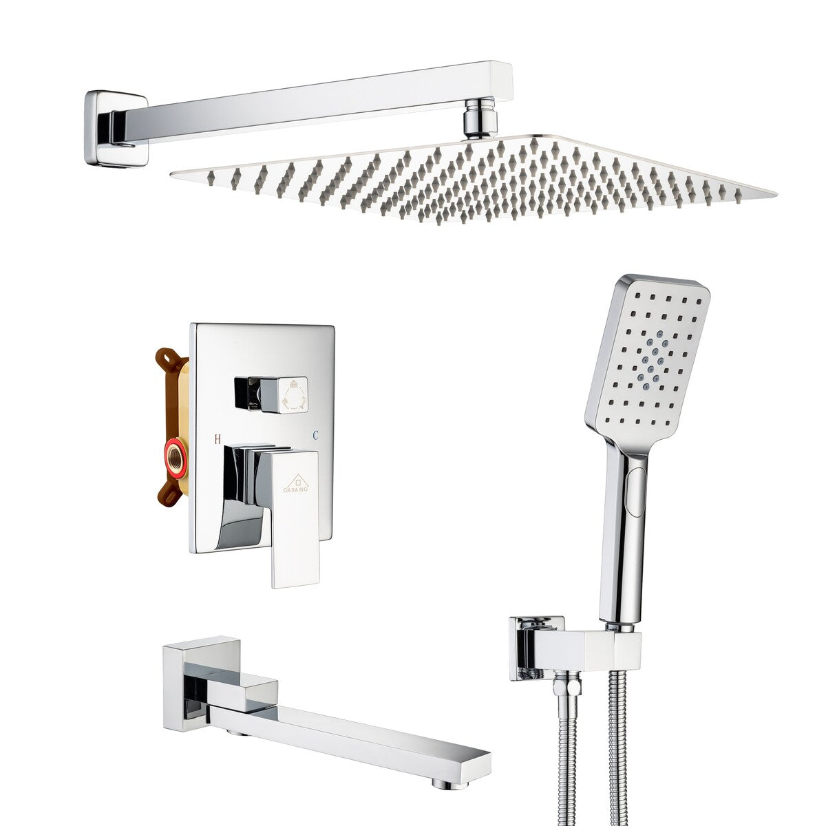 1-Handle 3-Spray Pattern 10 in. Wall Mount Shower Set Shower Head, Tub and Shower Faucet - 10 inch