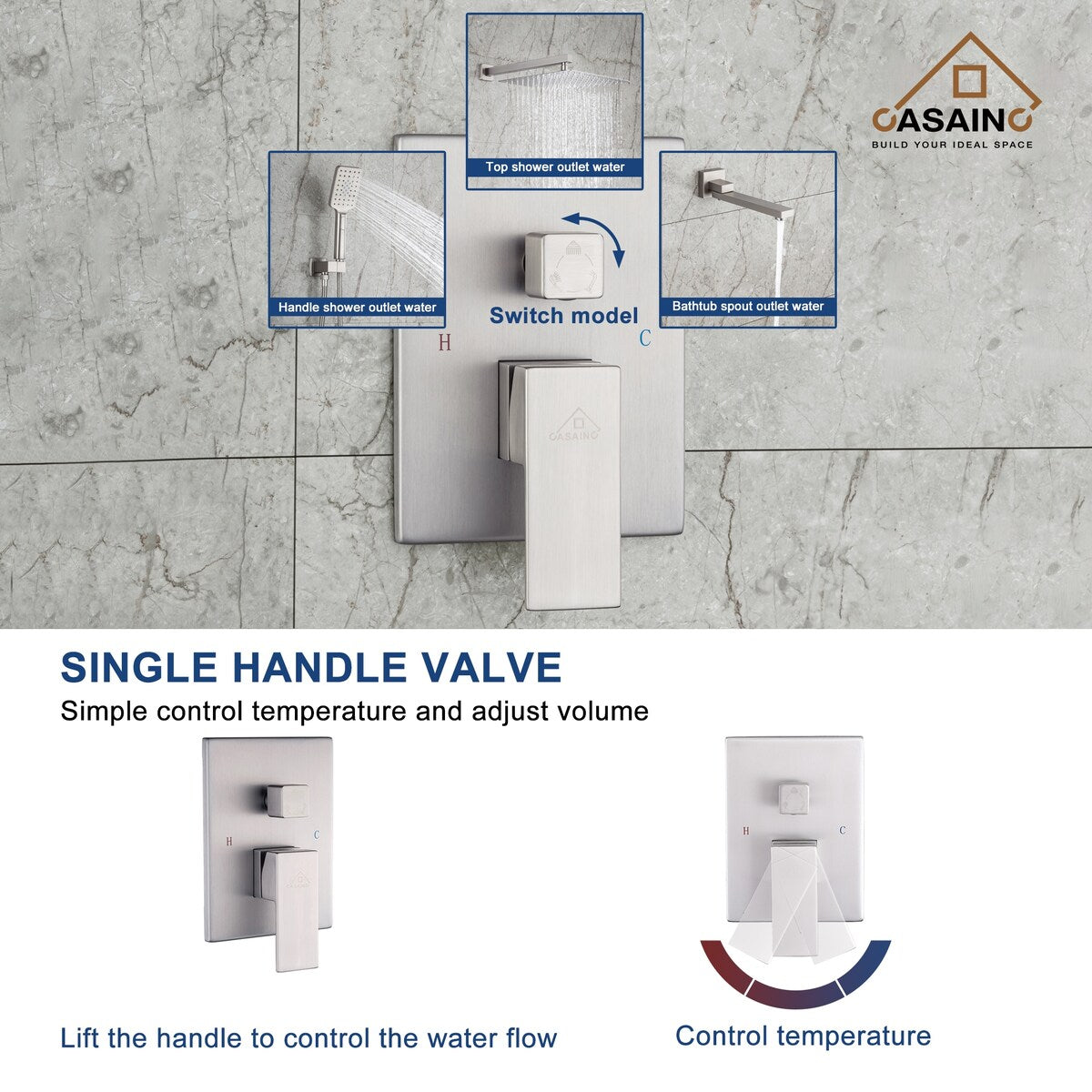 1-Handle 3-Spray Pattern 10 in. Wall Mount Shower Set Shower Head, Tub and Shower Faucet - 10 inch