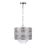 1-Light Antique Silver Pendant w/ Intricate Cutout Pattern & Crystal Dangles