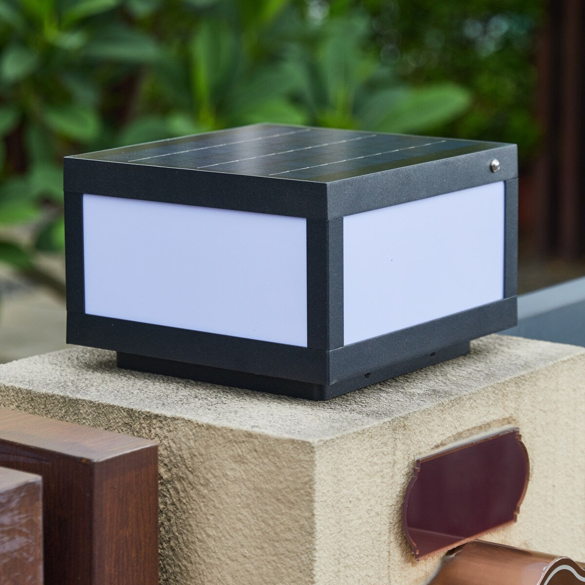 1-Light Black Aluminium Solar Outdoor Post Light Set
