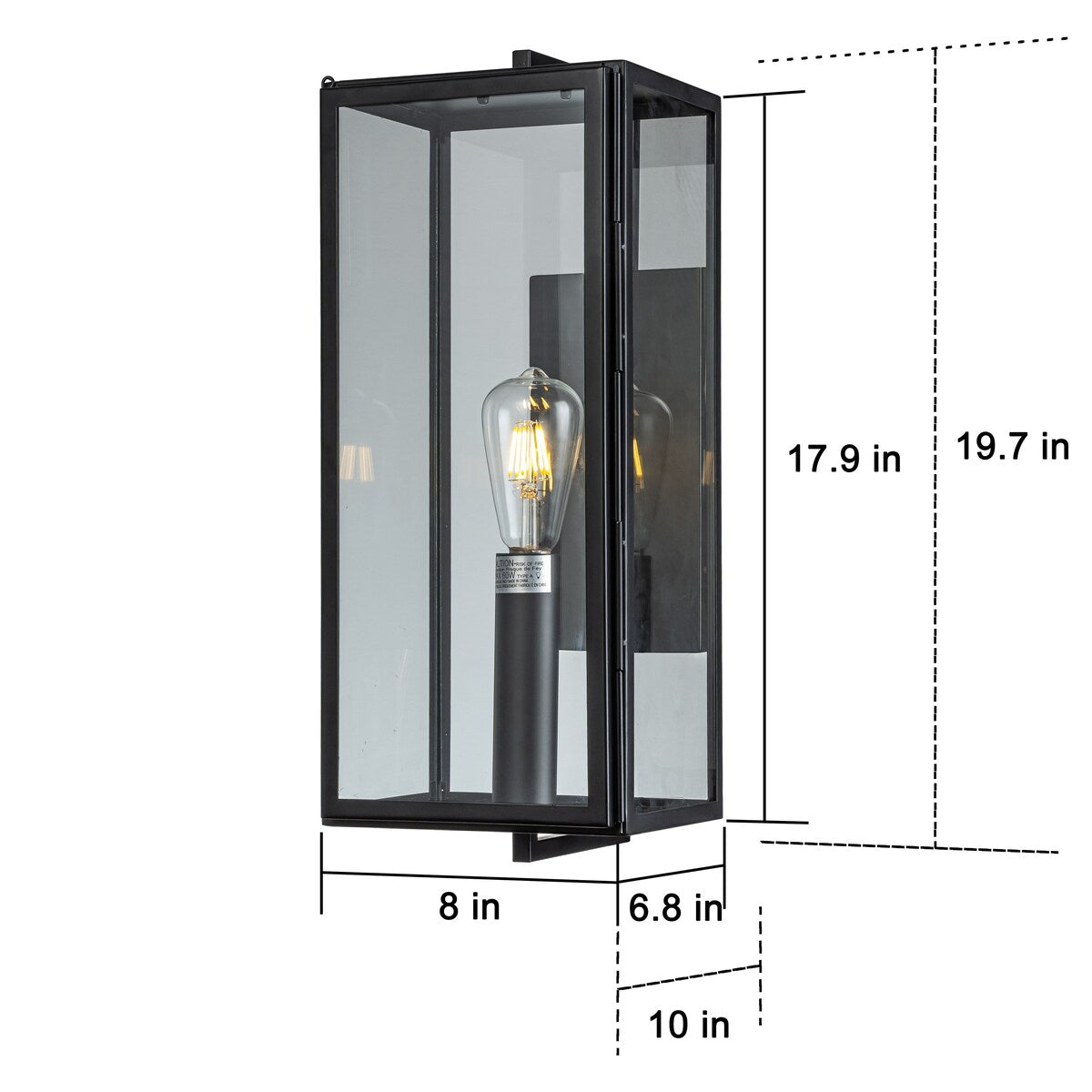 OB- 1-Light Black Outdoor Wall Lantern with Tempered Clear Glass Shade 19.7"H