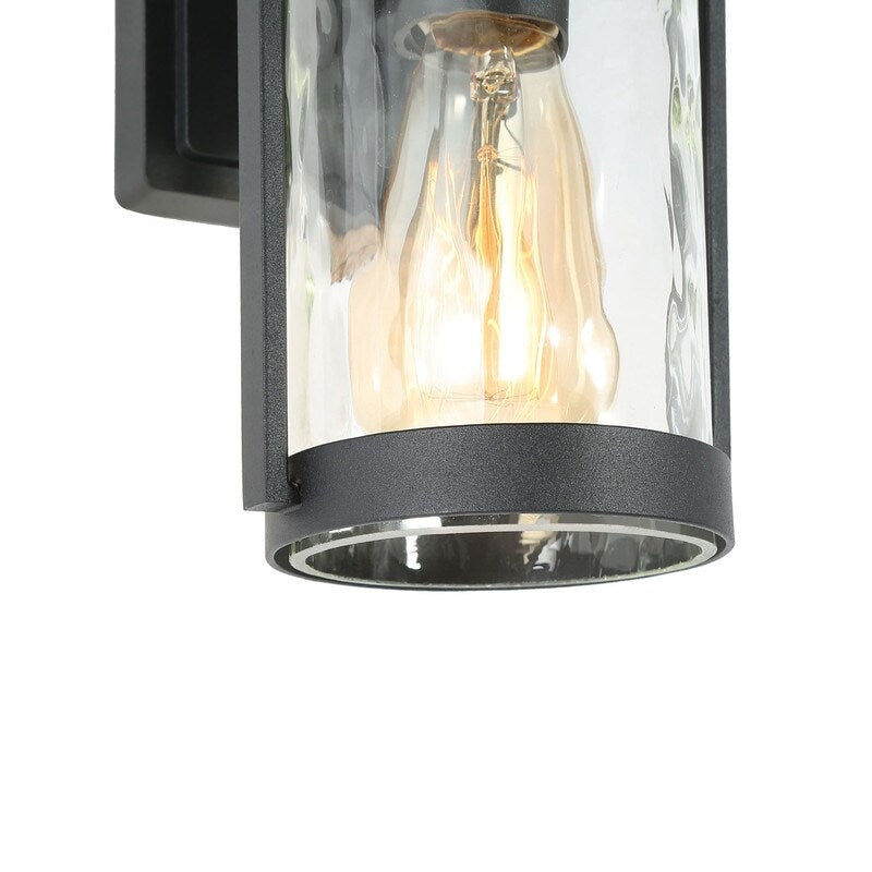1-Light Black Outdoor Wall Sconce Transitional Water Ripple Glass Patio Light - L5.5"xW7"xH10.5"
