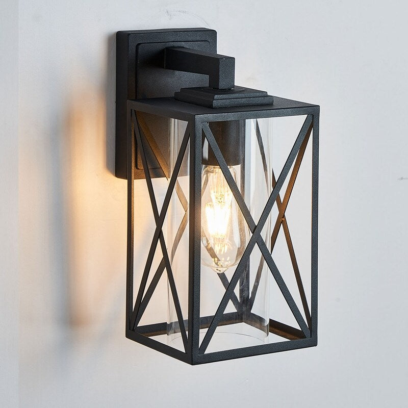 1-Light Modern Black Outdoor Wall Sconce with Clear Shade - Modern Wall Sconce