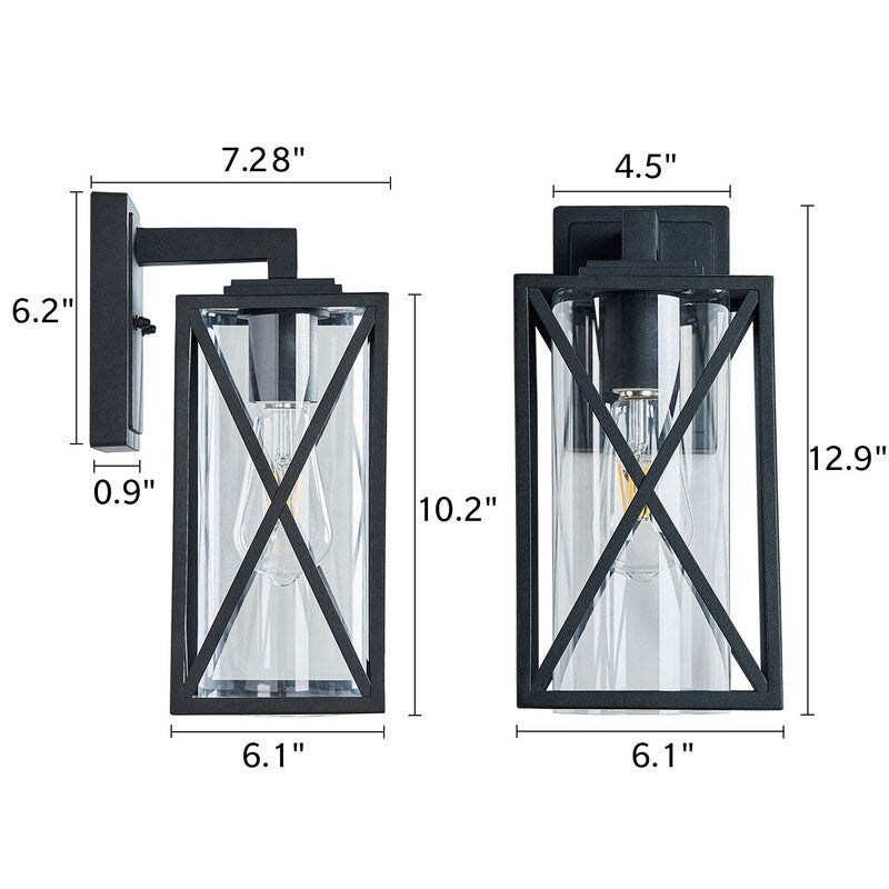 1-Light Modern Black Outdoor Wall Sconce with Clear Shade - Modern Wall Sconce