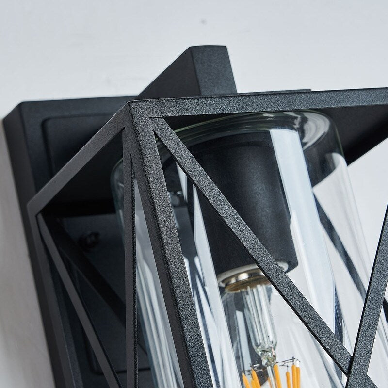 1-Light Modern Black Outdoor Wall Sconce with Clear Shade - Modern Wall Sconce