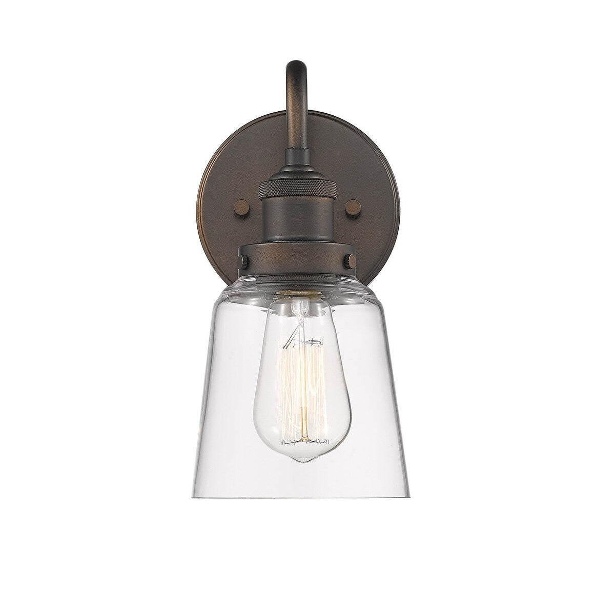 1 Light Clear Bell Glass Wall Sconce in Oiled Bronze